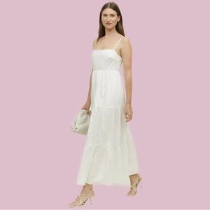 Reformation East Dress Tiered Square Neck White Open Back Size Medium NWT